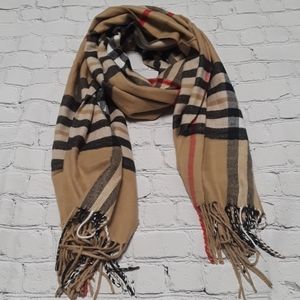 Tan plaid Unisex Scarf.